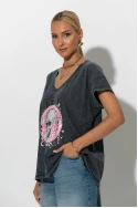 T-Shirt με V και στάμπα probably ανθρακί-ροζ