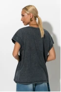 T-Shirt με V και στάμπα probably ανθρακί-ροζ