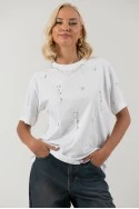 T-shirt με πέρλες και στρας λευκό