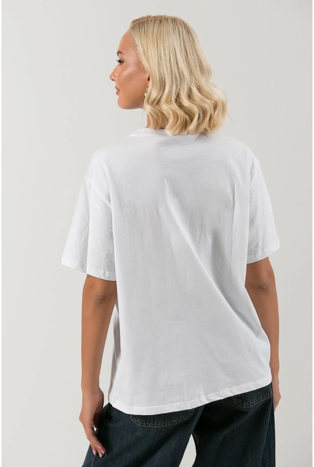T-shirt με πέρλες και στρας λευκό