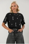 T-shirt με πέρλες και στρας μαύρο