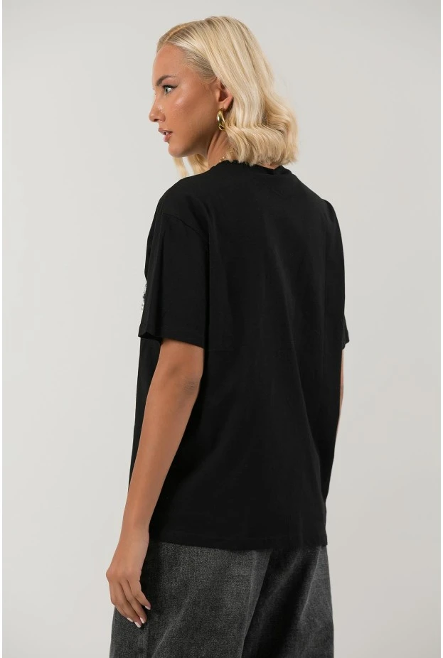 T-shirt με πέρλες και στρας μαύρο