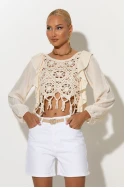 Crochet μπλούζα με βολάν μπεζ