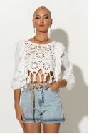 Crochet μπλούζα με βολάν λευκό Crochet μπλούζα με βολάν λευκό