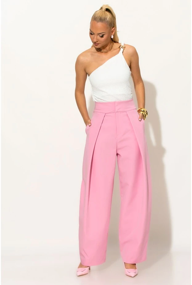 Crop top γκοφρέ με έναν ώμο και αγκράφα λευκό