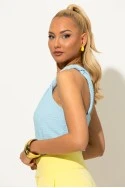 Crop top γκοφρέ με έναν ώμο και αγκράφα σιέλ
