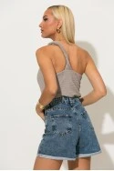 Crop top γκοφρέ με έναν ώμο και αγκράφα πούρο