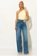 Crop top γκοφρέ με έναν ώμο και αγκράφα  κίτρινο