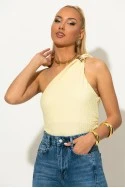 Crop top γκοφρέ με έναν ώμο και αγκράφα  κίτρινο