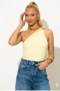 Crop top γκοφρέ με έναν ώμο και αγκράφα  κίτρινο