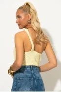 Crop top γκοφρέ με έναν ώμο και αγκράφα  κίτρινο