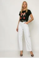 T-Shirt cherry με σατινέ φιόγκο και στράς μαύρο