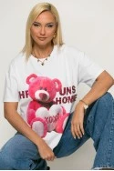 Oversized t-shirt με στάμπα bear και στρας λευκό