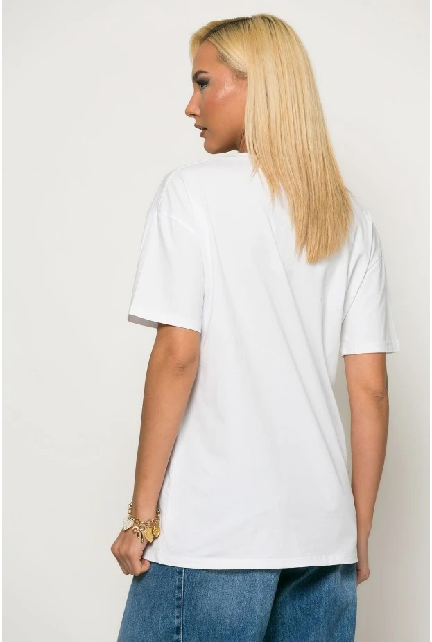 Oversized t-shirt με στάμπα bear και στρας λευκό