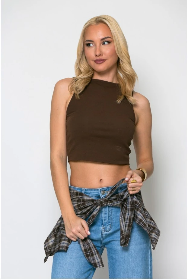 Crop top καφέ