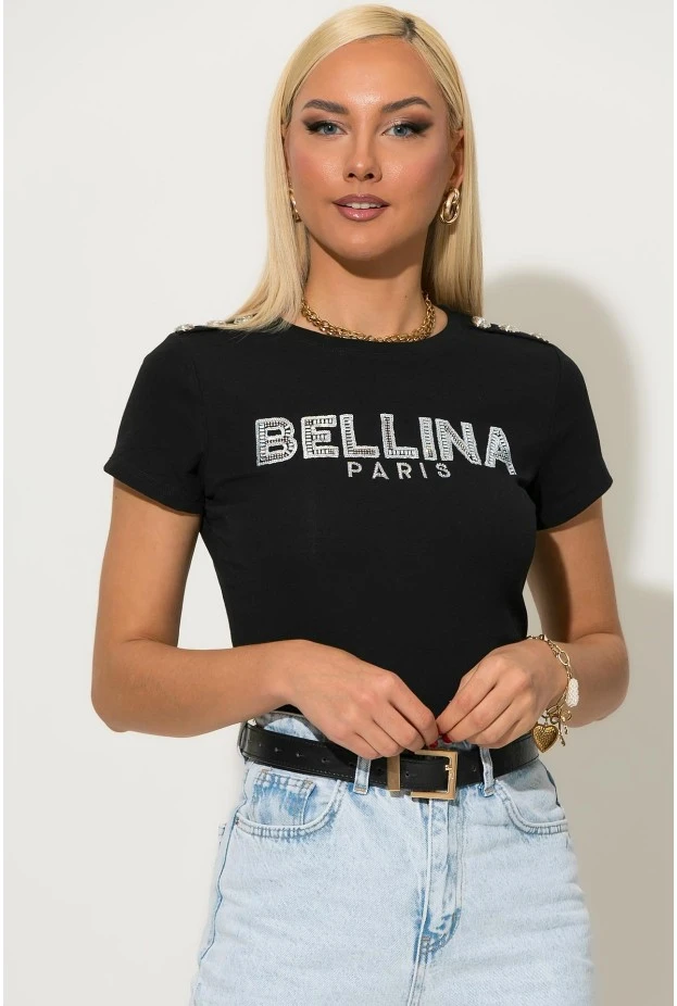 T-shirt με στρας bellina μαύρο