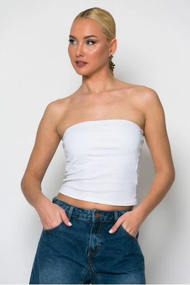 Crop top στράπλες καφέ