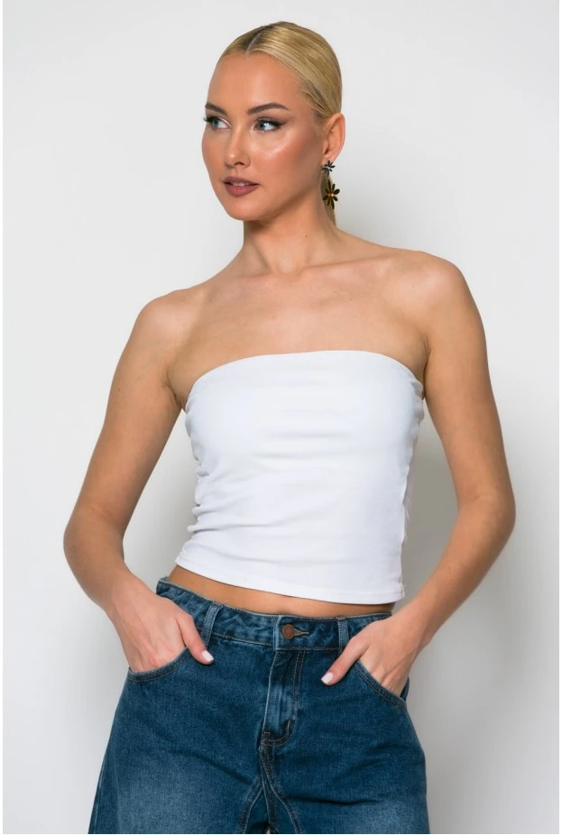 Crop top στράπλες λευκό