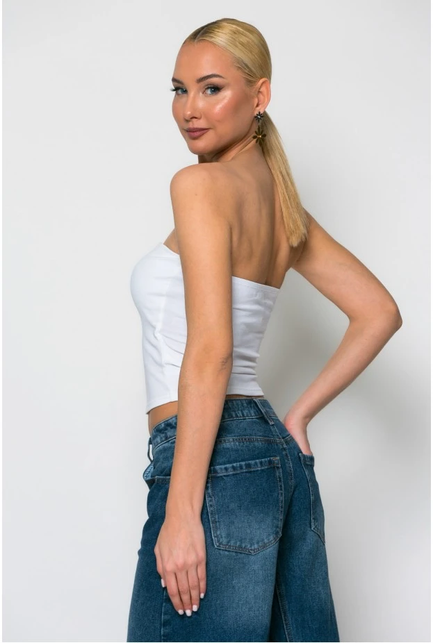 Crop top στράπλες λευκό