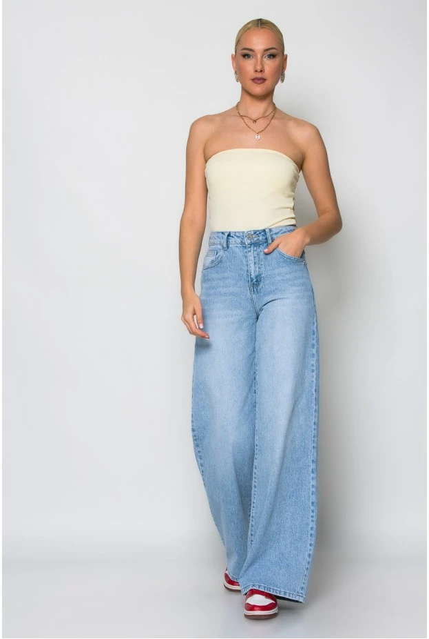 Crop top στράπλες κίτρινο
