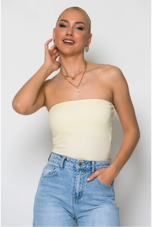 Crop top στράπλες κίτρινο