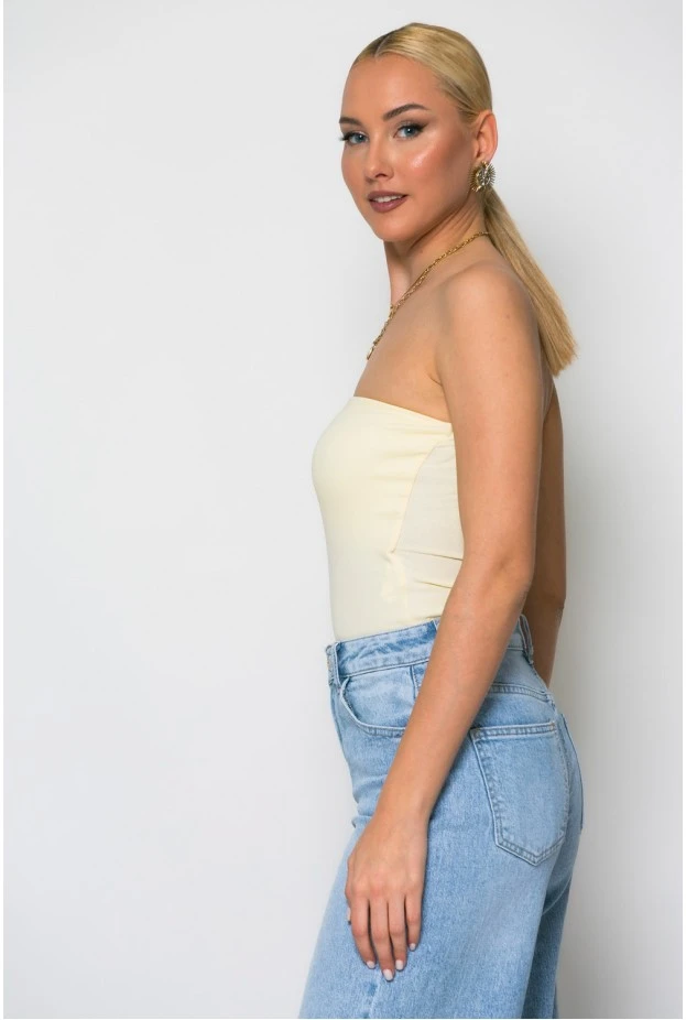 Crop top στράπλες κίτρινο