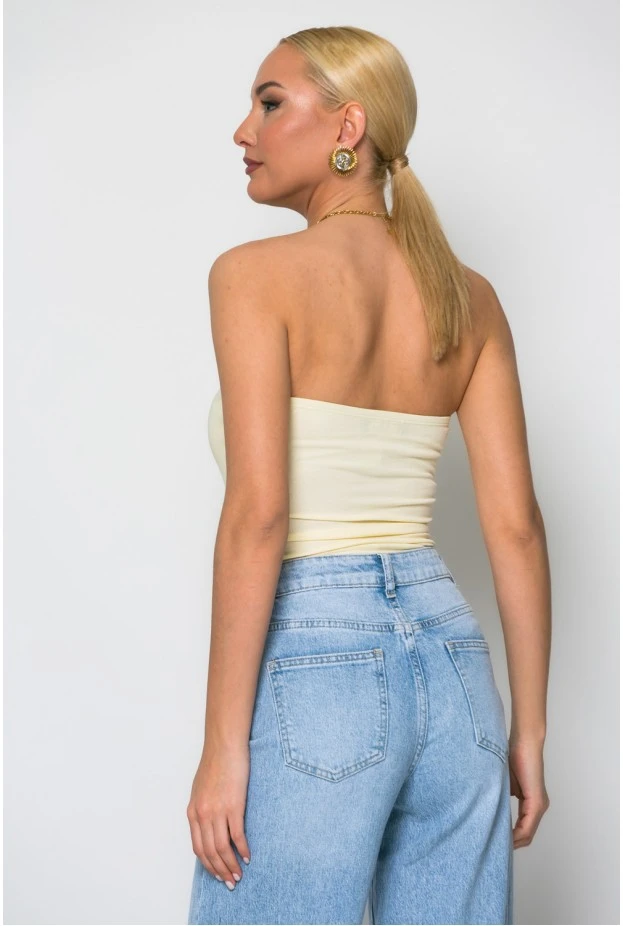 Crop top στράπλες κίτρινο