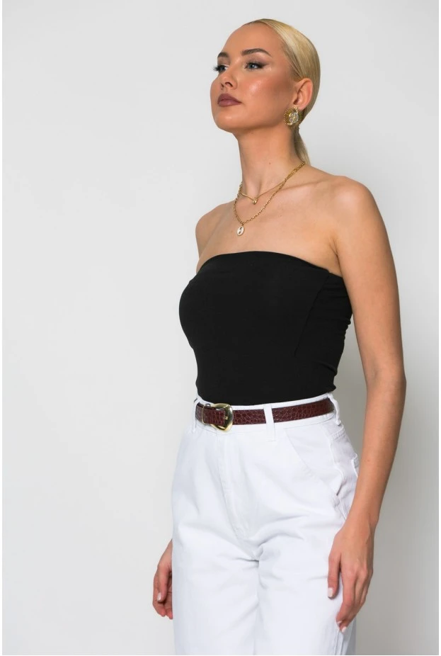Crop top στράπλες μαύρο