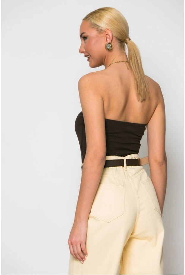 Crop top στράπλες καφέ