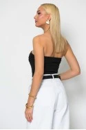 Crop στράπλες top με λεπτομέρεια ζωνάκι και cups μαύρο