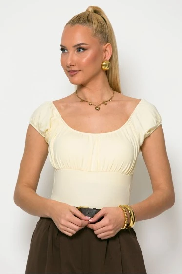 Κορμάκι ruched με cups κίτρινο