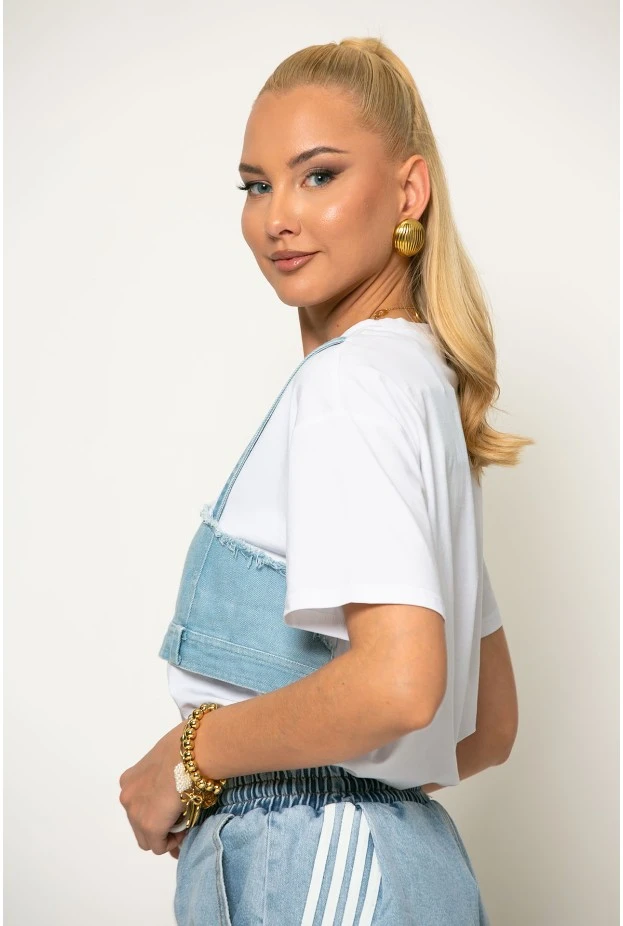 T-shirt με jean λεπτομέρειες λευκό