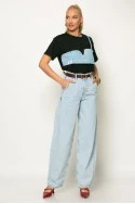 T-shirt με jean λεπτομέρειες μαύρο
