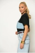 T-shirt με jean λεπτομέρειες μαύρο