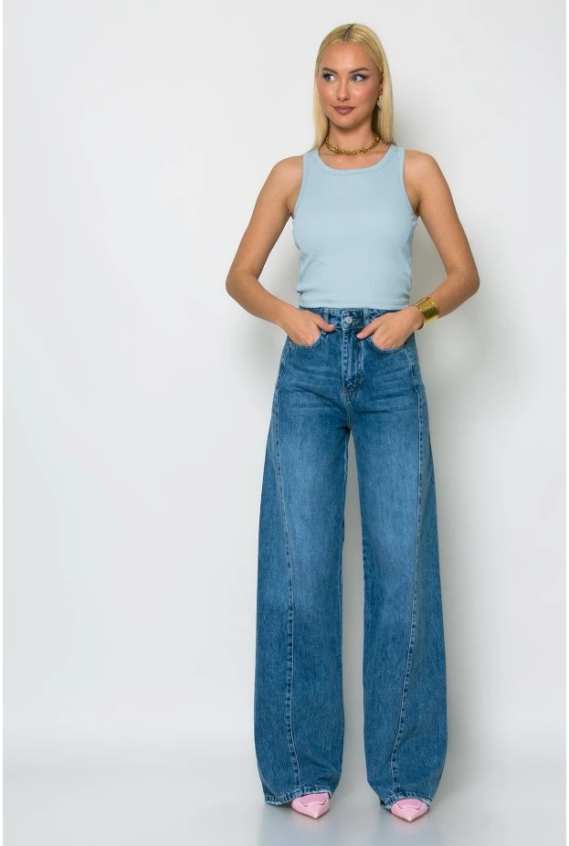 Crop top ριπ με ανοίγματα στην πλάτη σιέλ