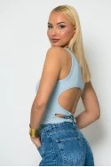 Crop top ριπ με ανοίγματα στην πλάτη σιέλ