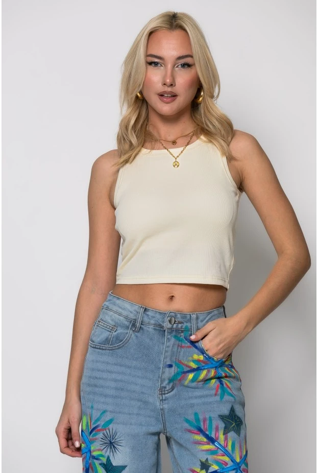 Crop top ριπ με ανοίγματα στην πλάτη κίτρινο