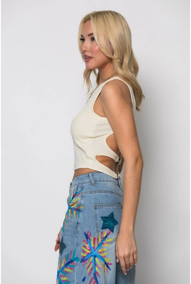 Crop top ριπ με ανοίγματα στην πλάτη κίτρινο
