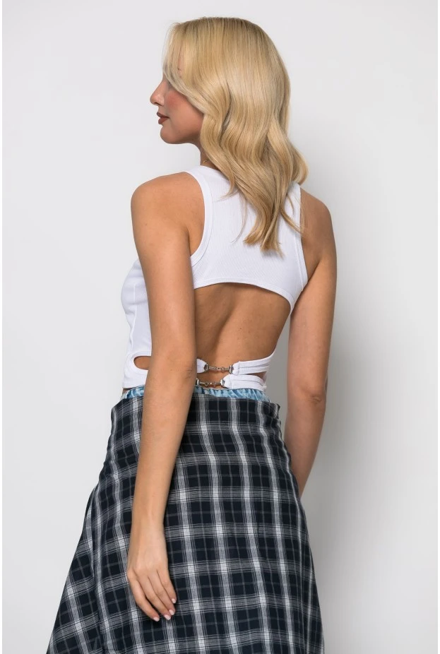 Crop top ριπ με ανοίγματα στην πλάτη λευκό