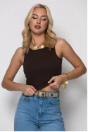 Crop top ριπ με ανοίγματα στην πλάτη καφέ