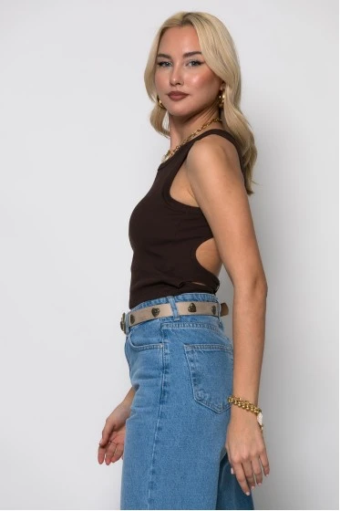 Crop top ριπ με ανοίγματα στην πλάτη κίτρινο