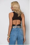 Crop top ριπ με ανοίγματα στην πλάτη καφέ
