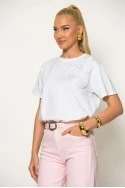 T-shirt με τούλινα λουλούδια στο πλάι λευκό