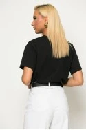 T-shirt με κεντητά λουλούδια μαύρο