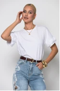 T-shirt κοντομάνικο με τούλινα λουλούδια στα μανίκια λευκό