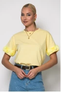 T-shirt κοντομάνικο με τούλινα λουλούδια στα μανίκια κίτρινο