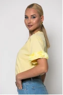 T-shirt κοντομάνικο με τούλινα λουλούδια στα μανίκια κίτρινο