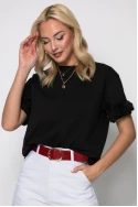 T-shirt κοντομάνικο με τούλινα λουλούδια στα μανίκια μαύρο