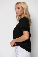 T-shirt κοντομάνικο με τούλινα λουλούδια στα μανίκια μαύρο