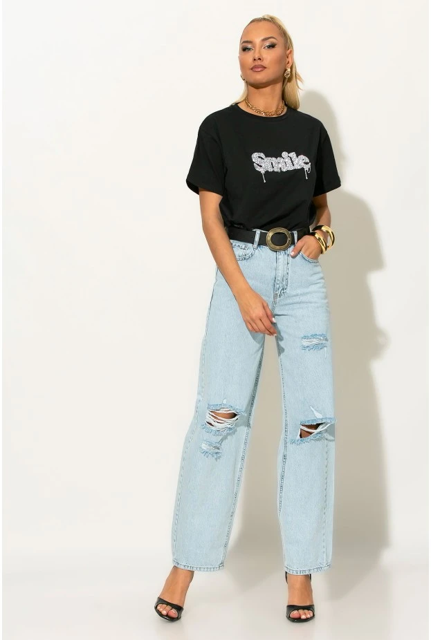T-shirt με στρας smile μαύρο
